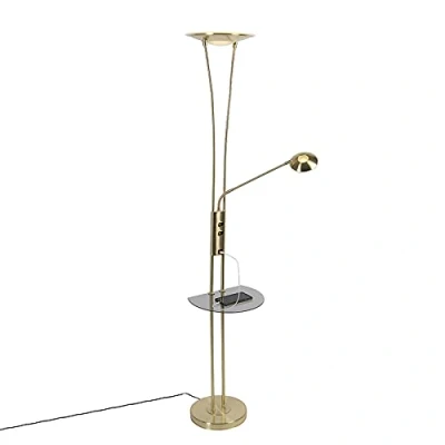 Afbeelding van QAZQA Vloerlamp goud met leesarm incl. LED en USB poort Sevilla