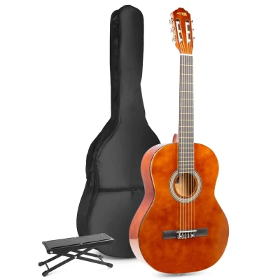 Afbeelding van MAX SoloArt klassieke akoestische gitaar met voetsteun Bruin (hout)