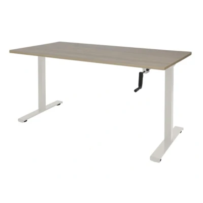 Afbeelding van Dextro slinger zit/sta 180x80cm, hoogte verstelbare werkplek dmv slinger, T poot frame. Frame kleur wit (RAL9010) en blad Robson eiken.