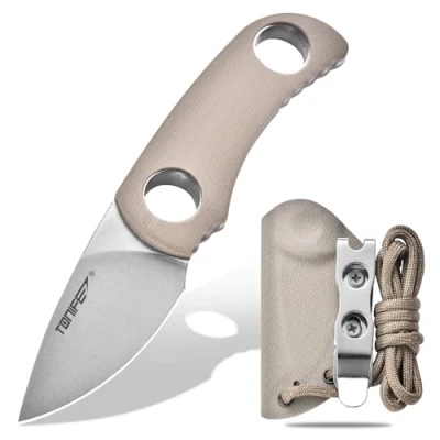 Afbeelding van TONIFE Runer Fixed Blade Knife met verstelbare Paracord Lanyard en Kydex Schede, EDC Mes 47mm Full Tang voor Outdoor Camping Hiking (Warmer sand+Stonewash)