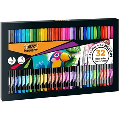 Afbeelding van BIC Intensity fineliners set Diverse kleuren 32 stuks Fijn (0.4mm) en Medium (0.7mm) punt