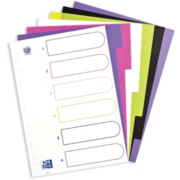 Afbeelding van OXFORD MyColour tabbladen, formaat A4, uit gekleurde PP, 11 gaatsperforatie, 6 tabs tabbladen