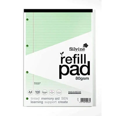 Afbeelding van Silvine A4 Green Paper Dyslexie Refill Pad Gevoerd met marge (100 pagina&#039;s)