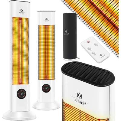 Afbeelding van KESSER® staande warmtestraler, infrarood, inclusief beschermhoes, voor het terras, infraroodstraler, torenverwarming, 2000 watt, terrasverwarmer, verwarming, met afstandsbediening, wit