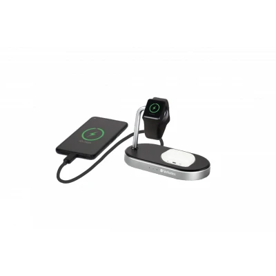 Afbeelding van Verbatim draadloze oplader, 3 in 1, Qi, MFi, WCS 02, zwart 1x smartphone, smartwatch, USB Type A QC, detailhandel