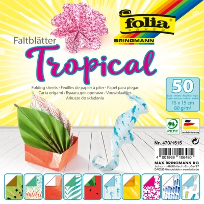 Afbeelding van Vouwblaadjes Folia 80gr 15x15cm 50 vel 2 zijdig 10 tropical designs