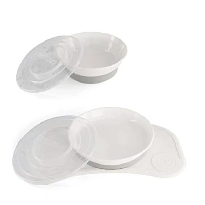 Afbeelding van Twistshake Baby Servies Set Mini + Kommetje Zuigbord Placemat (31x17cm) BPA Vrij Voedings Training Bord Wit