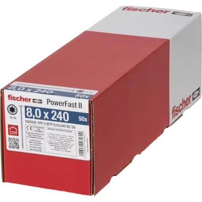 Afbeelding van Fischer PowerFast II 568168 Houtschroef 8 mm 240 Binnen T, Interne vertanding, TX, Torx, T profiel Staal Galvanisch verzinkt 50 stuk(s)