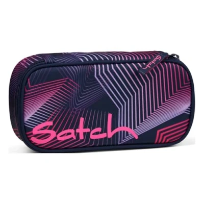 Afbeelding van satch Extra grote harde hoes incl. scheidingswand ritsvak pennenhouder driehoek tijdvenster Seismic roze donkerblauw
