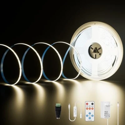 Afbeelding van PAUTIX COB LED Strip set Natuurlijk wit 4000K,10m 480leds/M 24V dimbaar met RF afstandsbediening en voeding, CRI90 flexibel onderbouwlamp voor thuis,do ehet zelfdecoratie,Timerfunctie