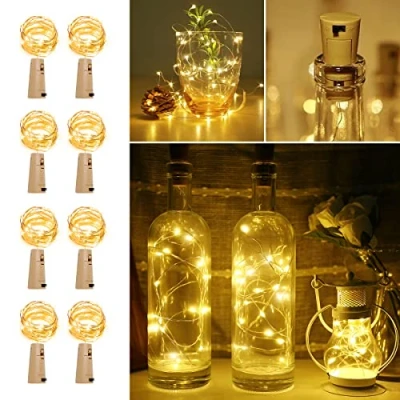 Afbeelding van LE LED Lichtslang voor Flessen, 8 stuks 2m Lichtketting Lichtsnoer, 20 LED&#039;s, warmwit, Koperdraad Flessenlicht Met kurk, op batterijen, Lichtdecoratie Buiten, Feest, Kerstmis, Bruiloft