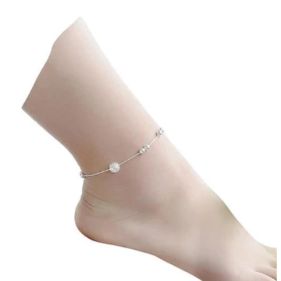 Afbeelding van N3 Collecties 925 Sterling Zilveren Glanzende Bal Enkelband Voor Vrouwen