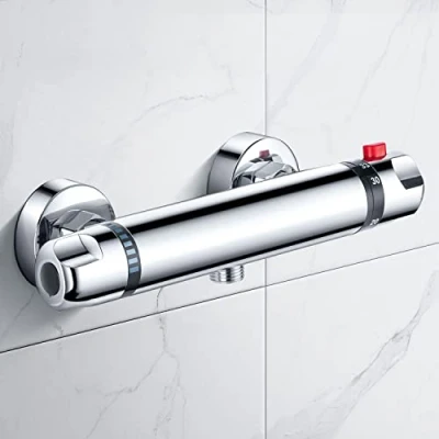 Afbeelding van badkraan thermostaat, messing met mengkraan voor douche, thermostaat 38 C veiligheidsknop, douche 20 50 .. (Eén gat)
