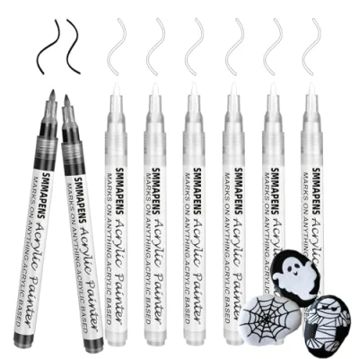 Afbeelding van Acrylstiften voor stenen (0,7 mm), permanente markeerstiften, watervaste stiften design, school, manga, kunstenaars, doe het zelf fotoalbums, bruiloft/papier mm) (6 wit &amp; 2 zwart)