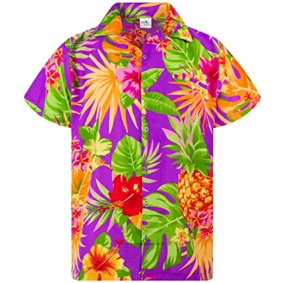 Afbeelding van Funky Hawaiiaans Overhemd, Hawaii Korte Mouw, Pineapple, Purper, L