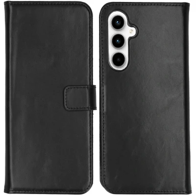 Afbeelding van Samsung Galaxy A55 Hoesje Echt leder Selencia Bookcase Zwart Telefoonhoesje