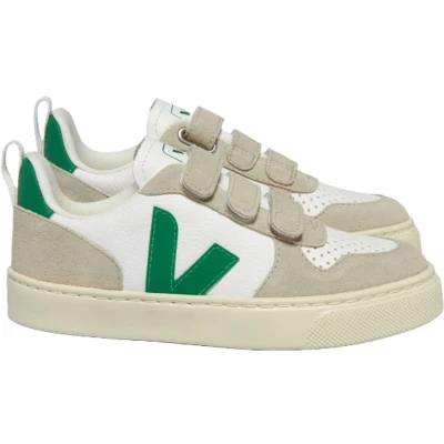 Afbeelding van Veja Small V10 Unisex Sneakers laag voor kinderen, Maat: 27, Extra white/emeraude Leer/ synthetisch