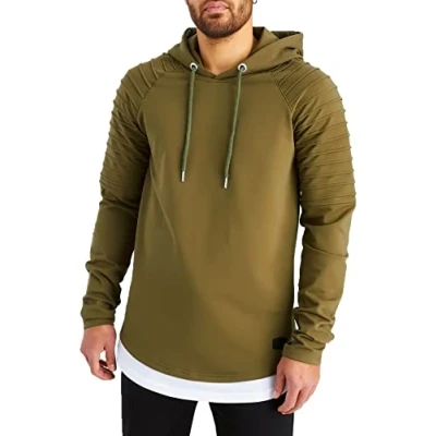 Afbeelding van Leif Nelson LN8155 Herentrui met capuchon, slim fit, katoenaandeel, moderne witte hoodie sweatshirt trui lange mouwen, zwart pullover shirt Kaki, XXL