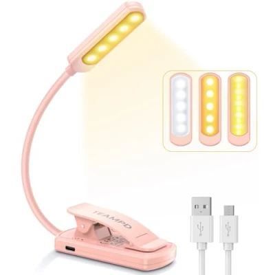 Afbeelding van TEAMPD Anti blauw Oogbescherming Book Light Boek Licht, 10 LEDs 3 Helderheidsmodi USB Oplaadbaar Leeslamp, Mini Ultralicht Draagbaar Clip Leeslampje voor Boek, Geschenken Kinderen