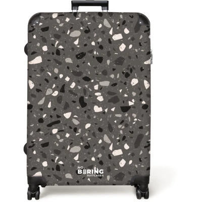 Afbeelding van NoBoringSuitcases.com® Koffer groot Reiskoffer lichtgewicht Terrazzo patroon veelkleurig donkergrijs Rolkoffer met 4 wielen Grote trolley XL 98 liter bagage