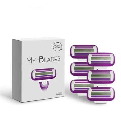 Afbeelding van My Blades® Scheermesjes compatibel met Gillette Venus, kunststof neutraal Swirl en Smooth, 6 vervangingsmesjes voor dames een 4 voudig mesje