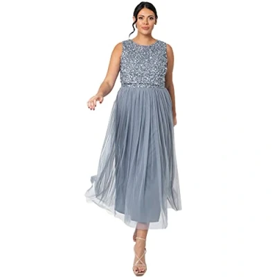 Afbeelding van Maya Deluxe Damesjurk met versiering van Midaxi Bruidsmeisje, Dusty Blue, 12