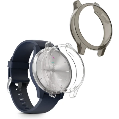 Afbeelding van kwmobile 2x Hoes voor geschikt Garmin vivomove 3S Siliconenhoes sporthorloge transparant / zwart