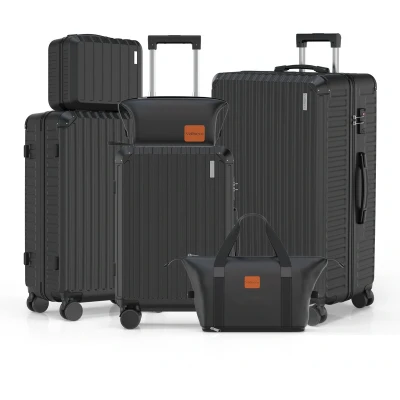 Afbeelding van VALLSERO LG2 Kofferset 6 Delig Trolley Reiskoffer Set Reistas + Toilettas TSA Slot Met wielen Handbagage Lichtgewicht ABS Hardcase