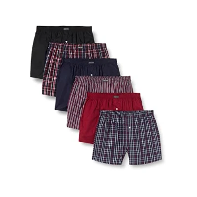 Afbeelding van Lower East Heren Amerikaanse boxershorts, Marineblauw/zwart/bordeauxrood, set van 6, L