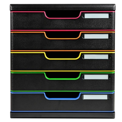 Afbeelding van Exacompta ref. 301914D Organisatiesysteem Ladebox MODULO A4 met 5 gesloten laden voor A4+ documenten Afmetingen: Diepte 35 x Breedte 28,8 Hoogte 32 cm Zwart/zwart harlekijn