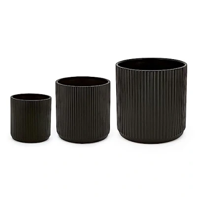 Afbeelding van Amazon Basics Plantenbakken, rond, gegolfd keramiek, verschillende maten, 15,2 cm, 20,3 cm en 25,4 3 stuks, zwart