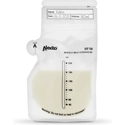 Afbeelding van Alecto Moedermelk bewaarzakjes 220 ml BF100 100 stuks