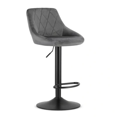 Afbeelding van Barkruk AREX Velvet Grijs, Mat Zwarte Basis, Rugleuning, Modern Design, Hoogte Verstelbaar, 360 Draaibaar, Max. 120 kg