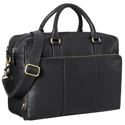 Afbeelding van STILORD &#039;Isaac&#039; Business Schoudertas Leer Vintage Aktetas 13,3&#039; Laptoptas Grote Werktas Zakelijke Leraarstas Elegante Lederen Kantoortas voor Heren Dames Echt Leer, Kleur:zwart
