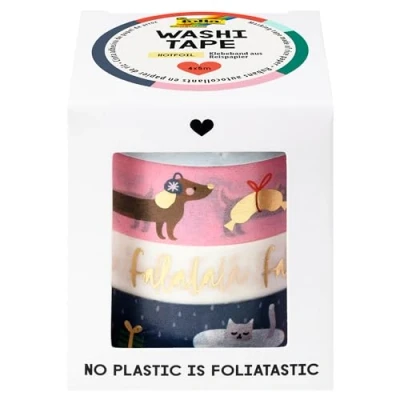 Afbeelding van folia 26450 Washi, plakband van rijstpapier, 4 afplaktape elk 2 m, 15 mm rollen ca. 10 breed, ideaal voor het versieren en decoreren, multi