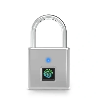 Afbeelding van Slot met vingerafdruk, IP55 waterdicht, hangslot, USB opladen, bluetooth, biometrisch, hoge veiligheidsvergrendeling voor gymkluis, garage, schuur, zilver