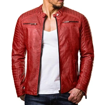 Afbeelding van Redbridge Herenjas, overgangsjas, bikerjack, vrijetijdsjas, gewatteerd, rood kunstleer, XL