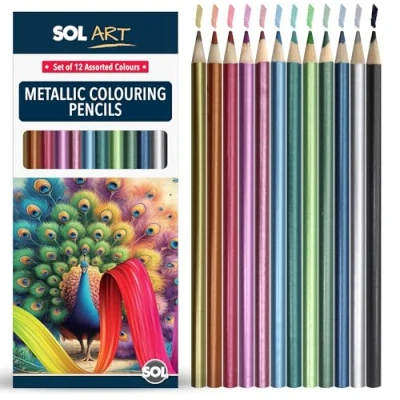 Afbeelding van SOL 12 stuks metallic kleurpotloden, diverse premium potloodkleuren voor volwassenen en kinderen, ideaal schetsen, kleuren knutselen, mengbare potloden kinderen