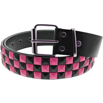 Afbeelding van Zac&#039;s Alter Ego Bicolour Chessboard 3 row Pyramid Studded Riem Zwart/Roze