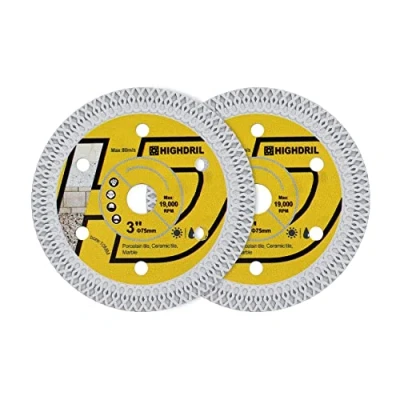 Afbeelding van HIGHDRIL Diamantschijf tegel 75 mm X 10 mm, 2 stuks tanden tegelzaagblad voor harde keramische porseleinen tegels, graniet Bosch GWS 10.8 76 tegelschijf