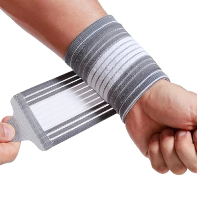 Afbeelding van Neotech Care Polsband verstelbare compressieband elastische en ademende stof, ondersteunende brace voor tennis, sport, oefeningen mannen, vrouwen grijs (1 Stuk, Maat M)