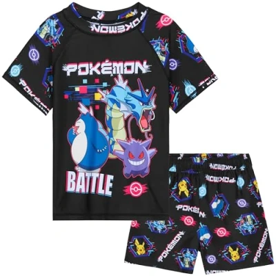 Afbeelding van Pokemon Badpakset voor jongens en tieners, 2 delig anime zwemkostuum met zwemshort uitslagvest zwembad, strandreis, vakantie benodigdheden, Zwart, 13 14 jaar