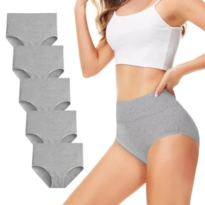 Afbeelding van TUUHAW Onderbroeken dames ondergoed 5 pack slip korsetbroek katoen hoge taille ademend, grijs, L