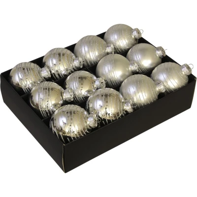 Afbeelding van Othmara Kerstballen 12st glas gedecoreerd zilver 7,5 cm