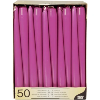 Afbeelding van 50 kandelaars Ø 2,2 cm 25 fuchsia spitse kaarsen