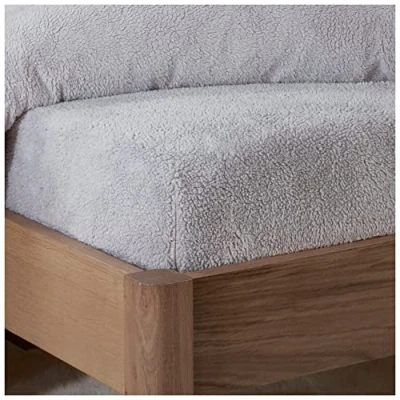 Afbeelding van Sleepdown Teddy fleece hoeslaken, effen, thermisch warm, gezellig, superzacht beddengoed, 150 x 200 cm, grijs, 32 cm