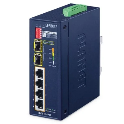 Afbeelding van PLANET Industrial 4 Port 100TX+2 100TX SFP IFGS 624PTF
