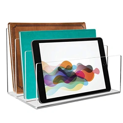 Afbeelding van Tasybox Acryl File Sorter Organizer, Clear Folder Houder 3 Sectie Desktop Organizers 9 &quot;x 6.5&quot; x