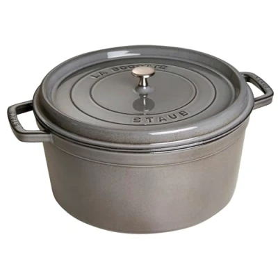 Afbeelding van Staub 1102285 Cocotte/braadpan, rond met deksel 34 cm, 12.6 L, matzwart email aan de binnenkant van pot