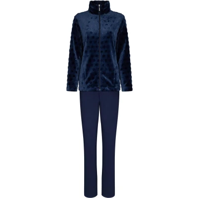 Afbeelding van Pastunette velours huispak met ritssluiting donkerblauw